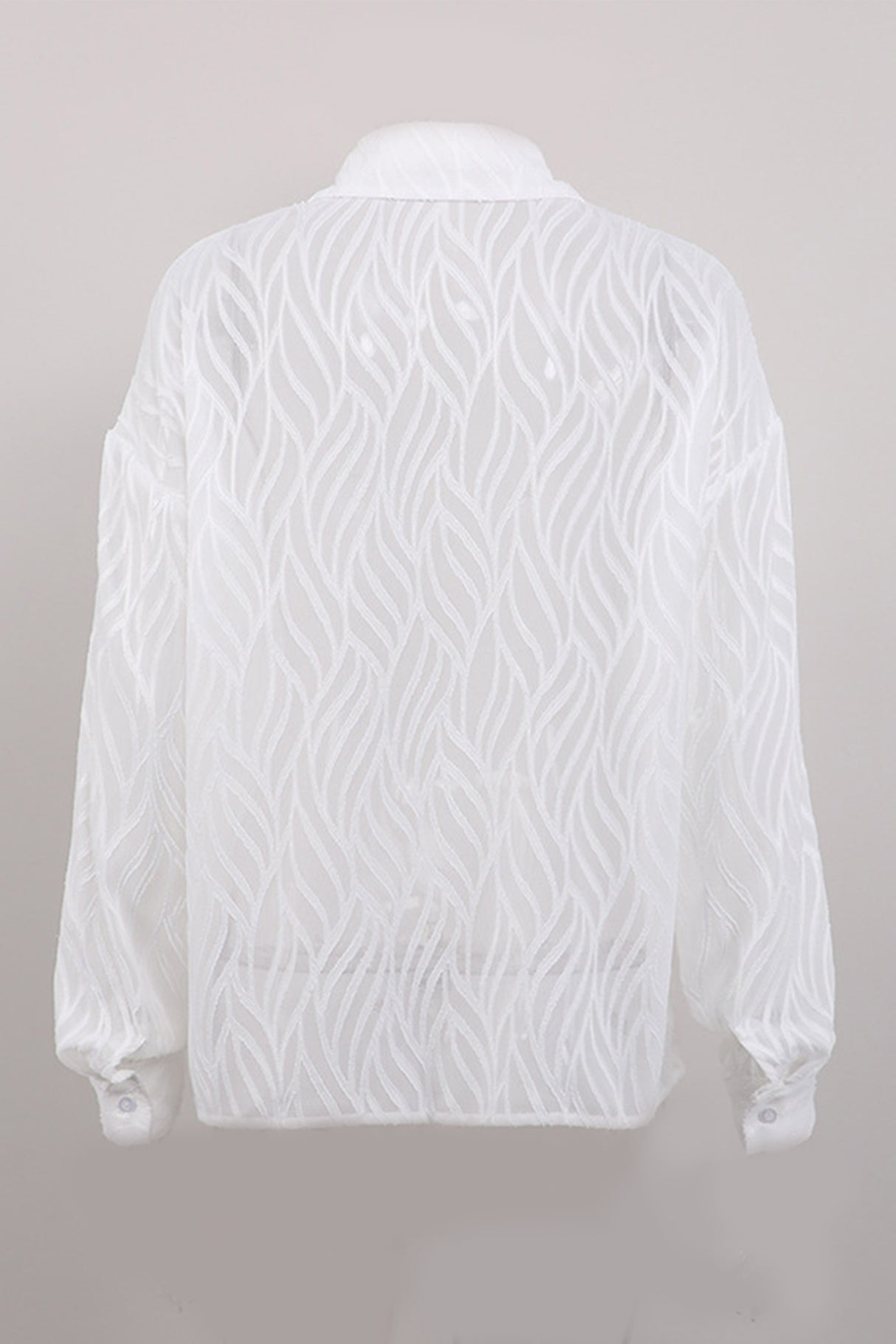 Sheer Textured Button-Up Long Sleeve Blouse