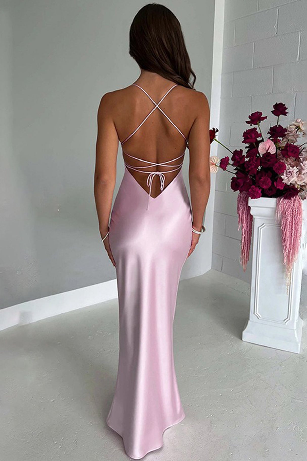 Satin Low Cut Tie-back Cami Dress