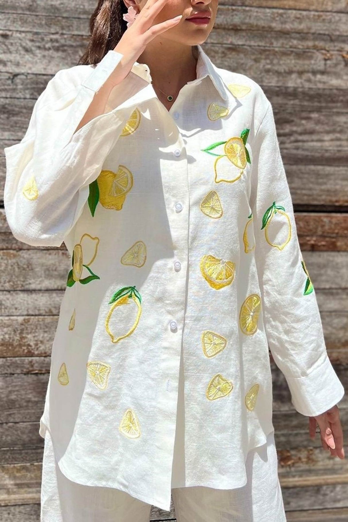 Embroidery Long Sleeve Two-piece Blouse Set