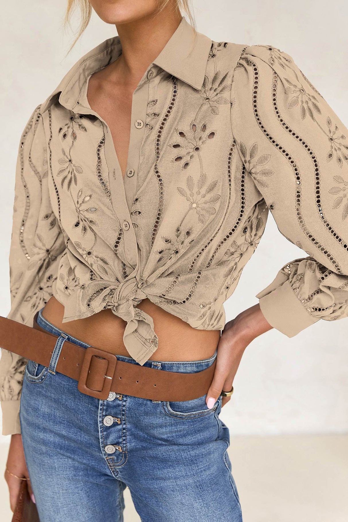 Hollow Out Puff Sleeve Blouse