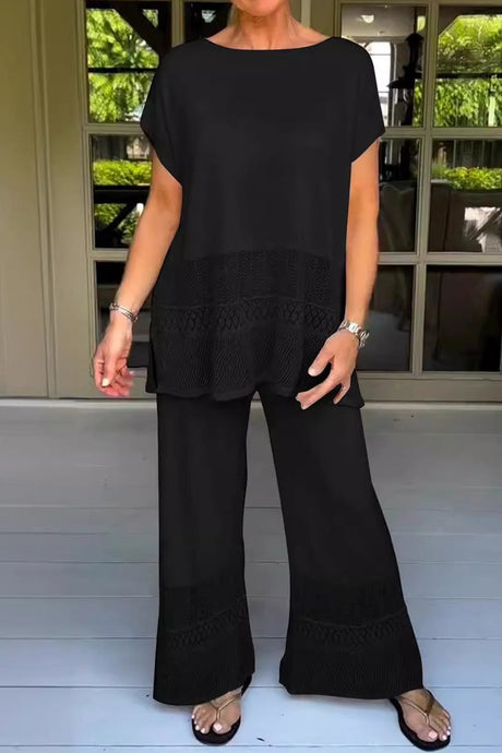 Solid Color Hollow Out Knit Two-piece Outfit