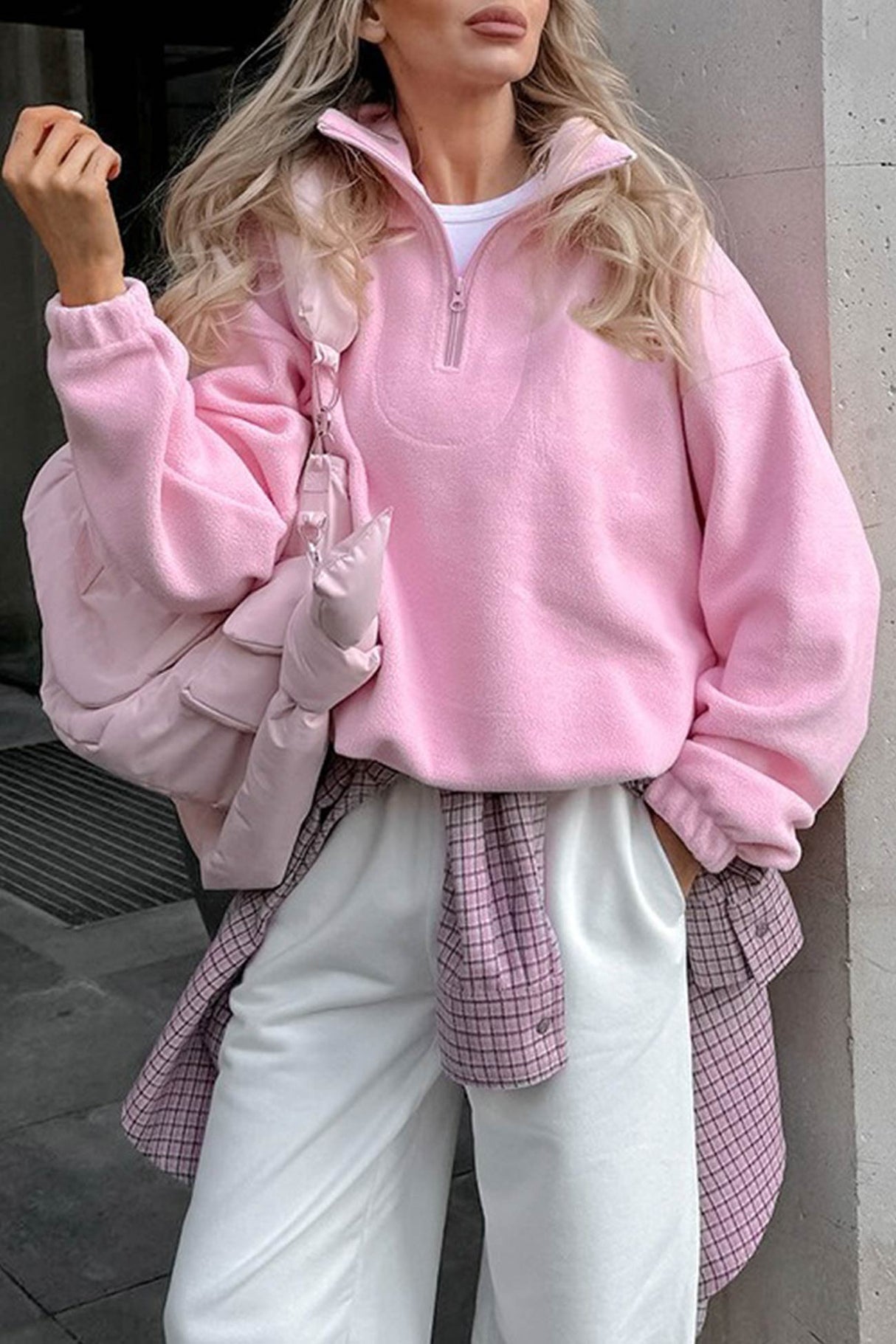 Polar Fleece Lapel Zip-up Sweatshirt