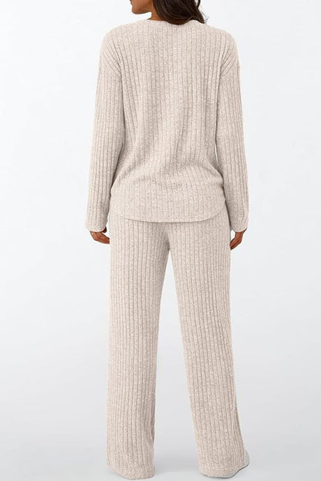 Ribbed Pitted Brushed Two Piece Pants Set