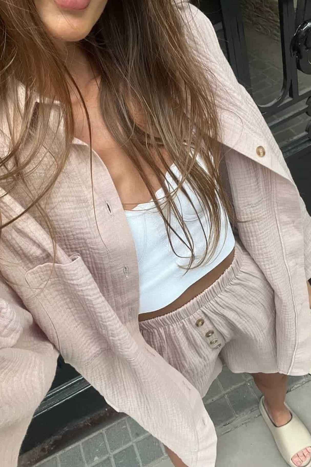 Single-breasted Three-quarter Sleeve Shirt Set