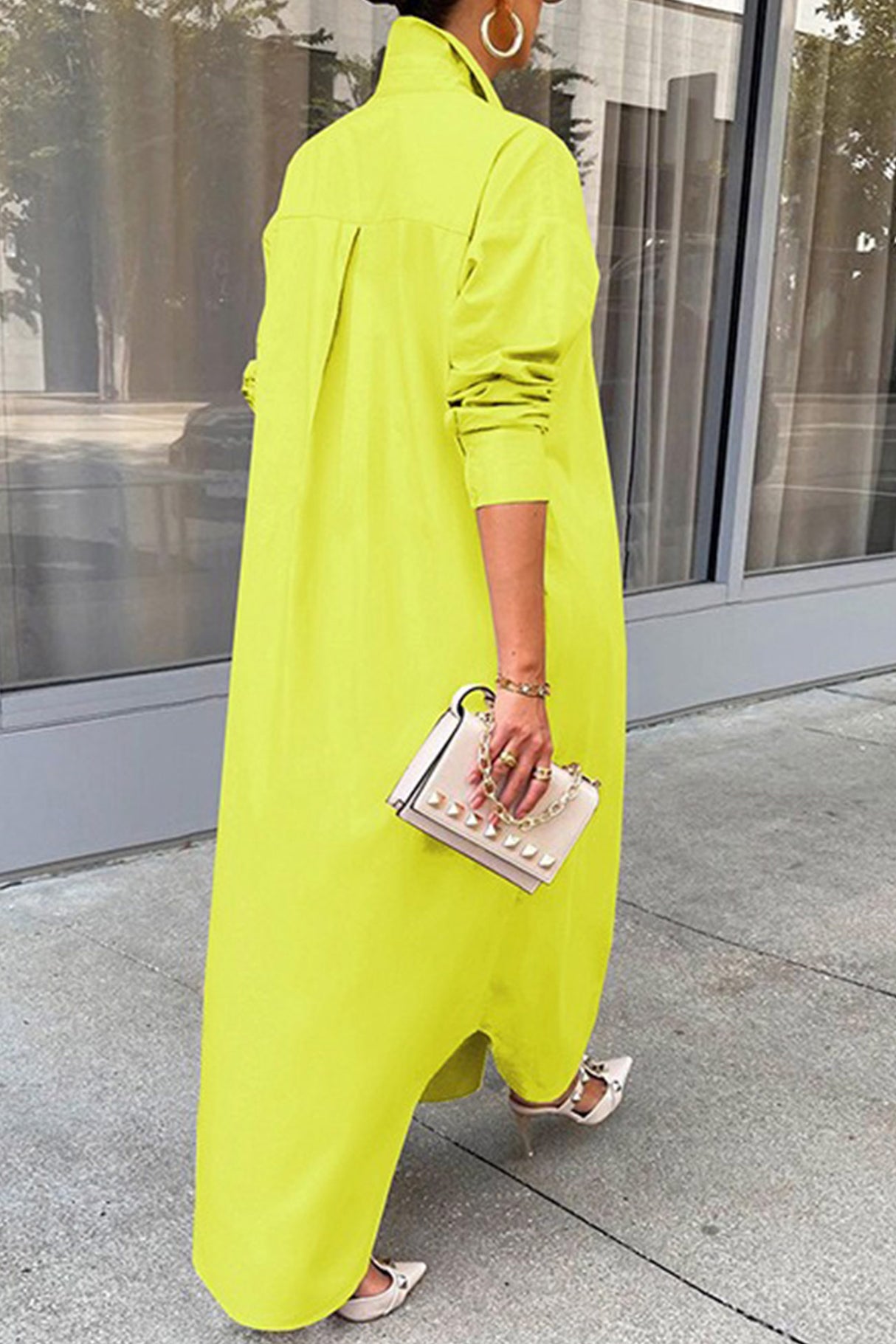 Solid Color Single-breasted Long Blouse