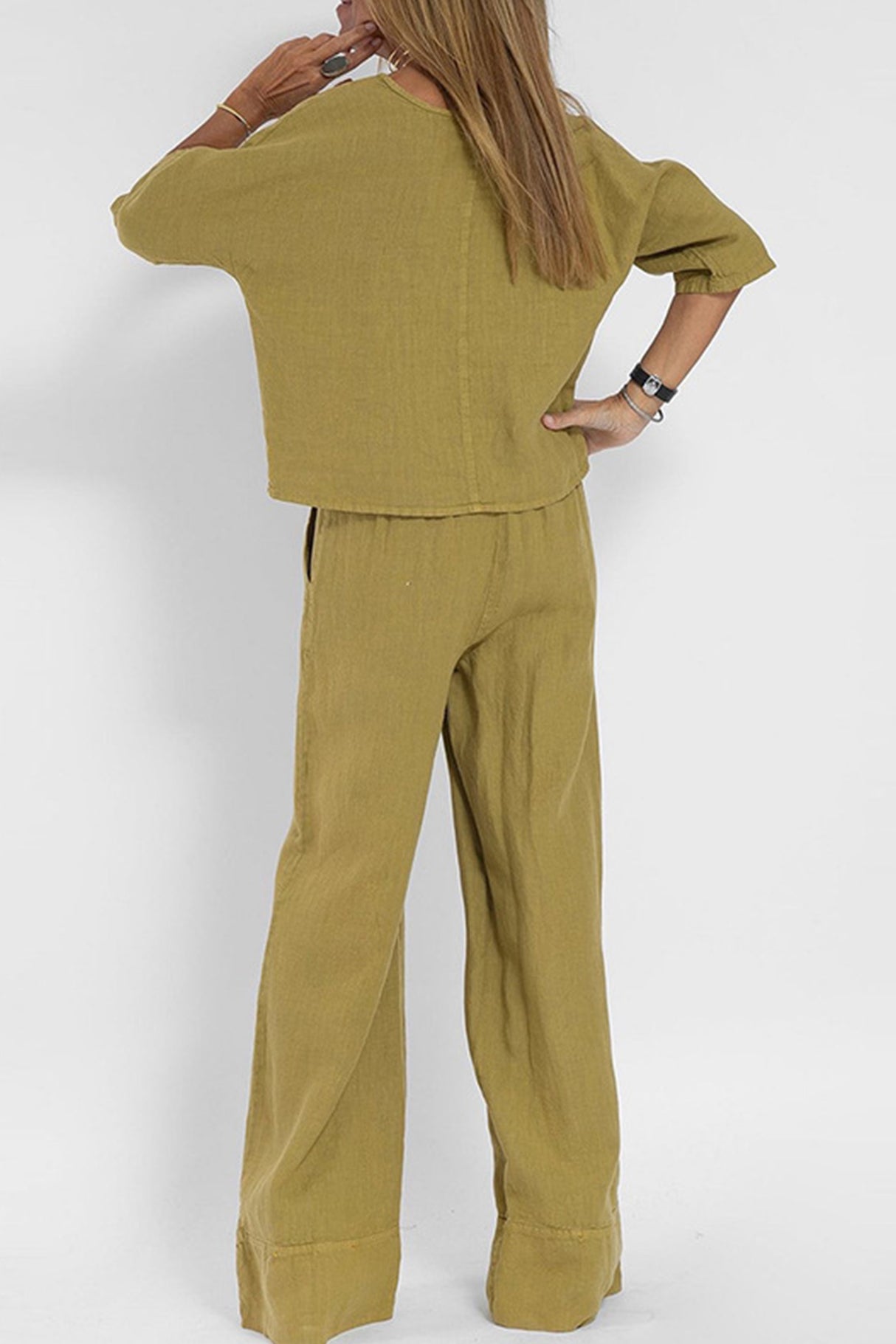 Arolora Solid Color Half Sleeve Cotton Shirt Pants Set