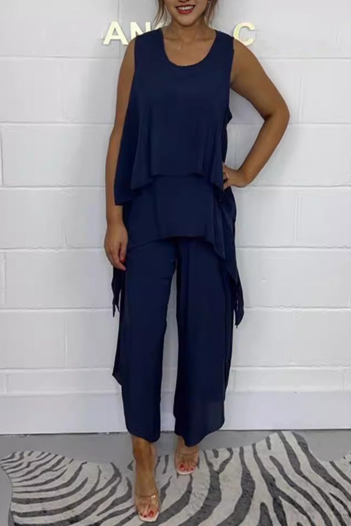 Arolora Solid Color Irregular Three-piece Outfit