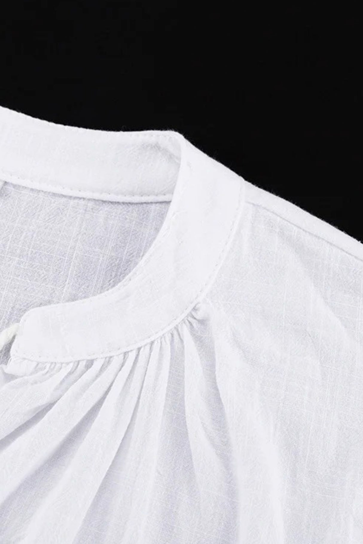 Arolora V-neck Lantern Sleeve Cotton Shirt Set