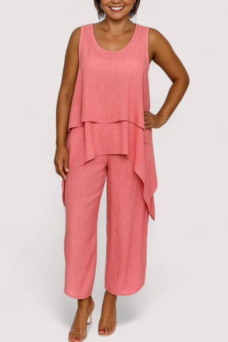 Arolora Solid Color Irregular Three-piece Outfit