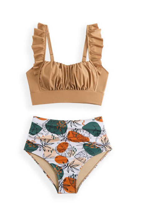 Arolora Ruffle Floral Print Swimsuit With Sarong