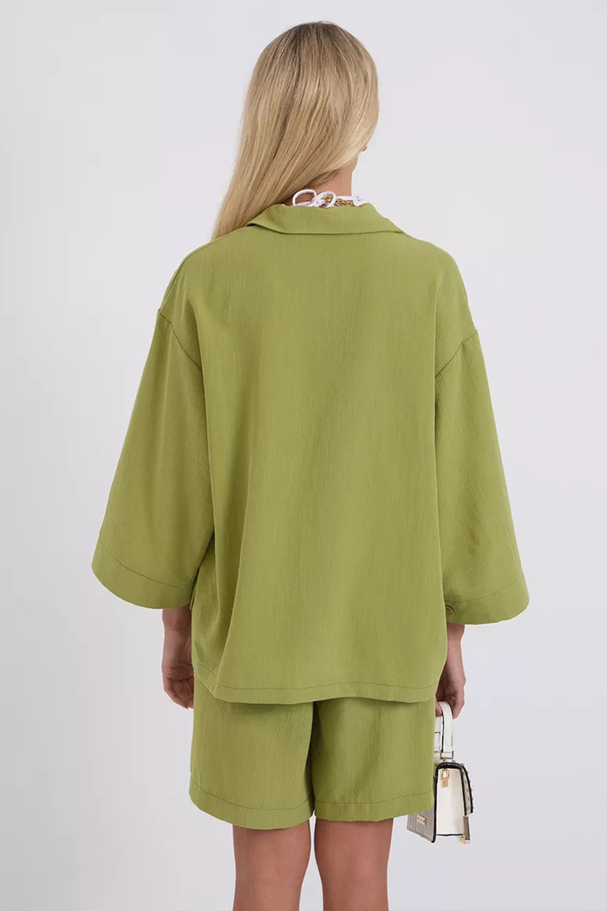 Solid Color Shirt Single-breasted Bermuda Shorts Set