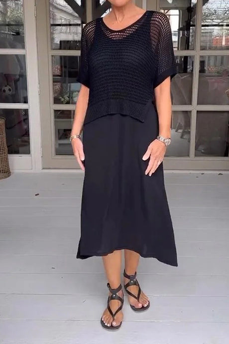 Hollow Out Knit Cover-up Tank Dress Two-piece Set