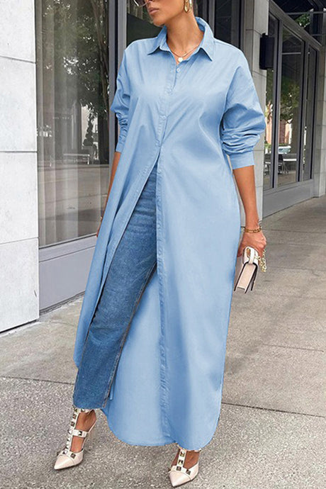 Solid Color Single-breasted Long Blouse