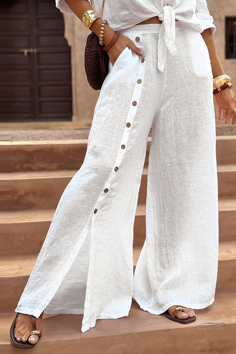 Tie-up Shirt Single-breasted Long Pants Set