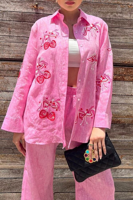 Embroidery Long Sleeve Two-piece Blouse Set