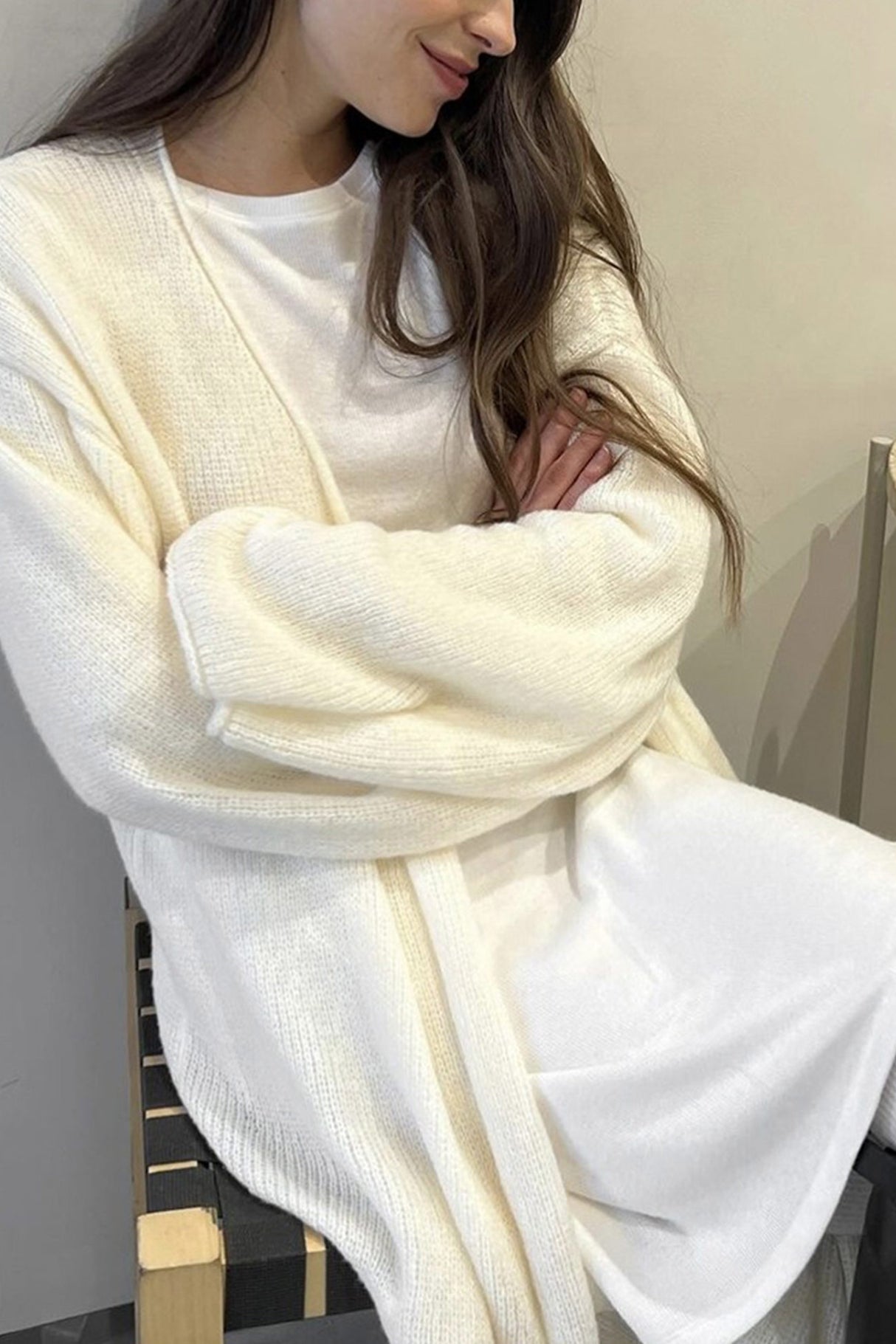 Solid Color Open Front Long Cardigan