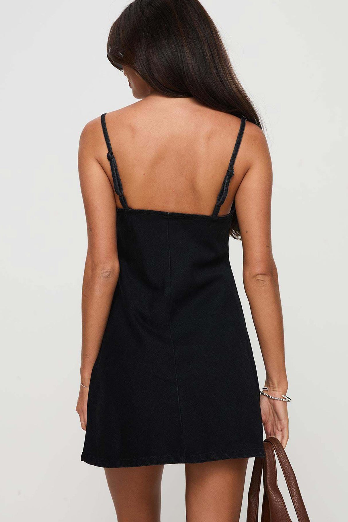 Arolora Low Cut A-line Cami Denim Dress