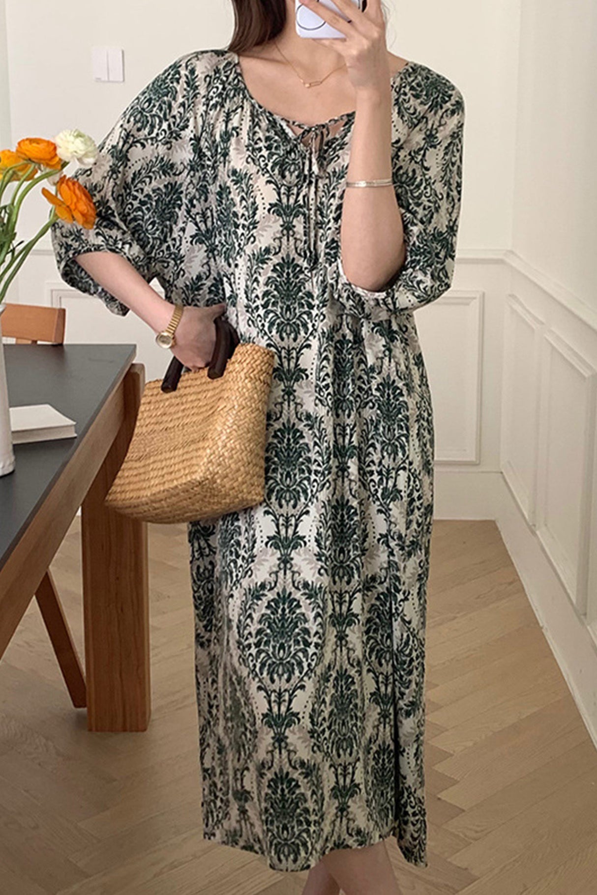 Arolora Printed Tie-up Oversize Loungewear