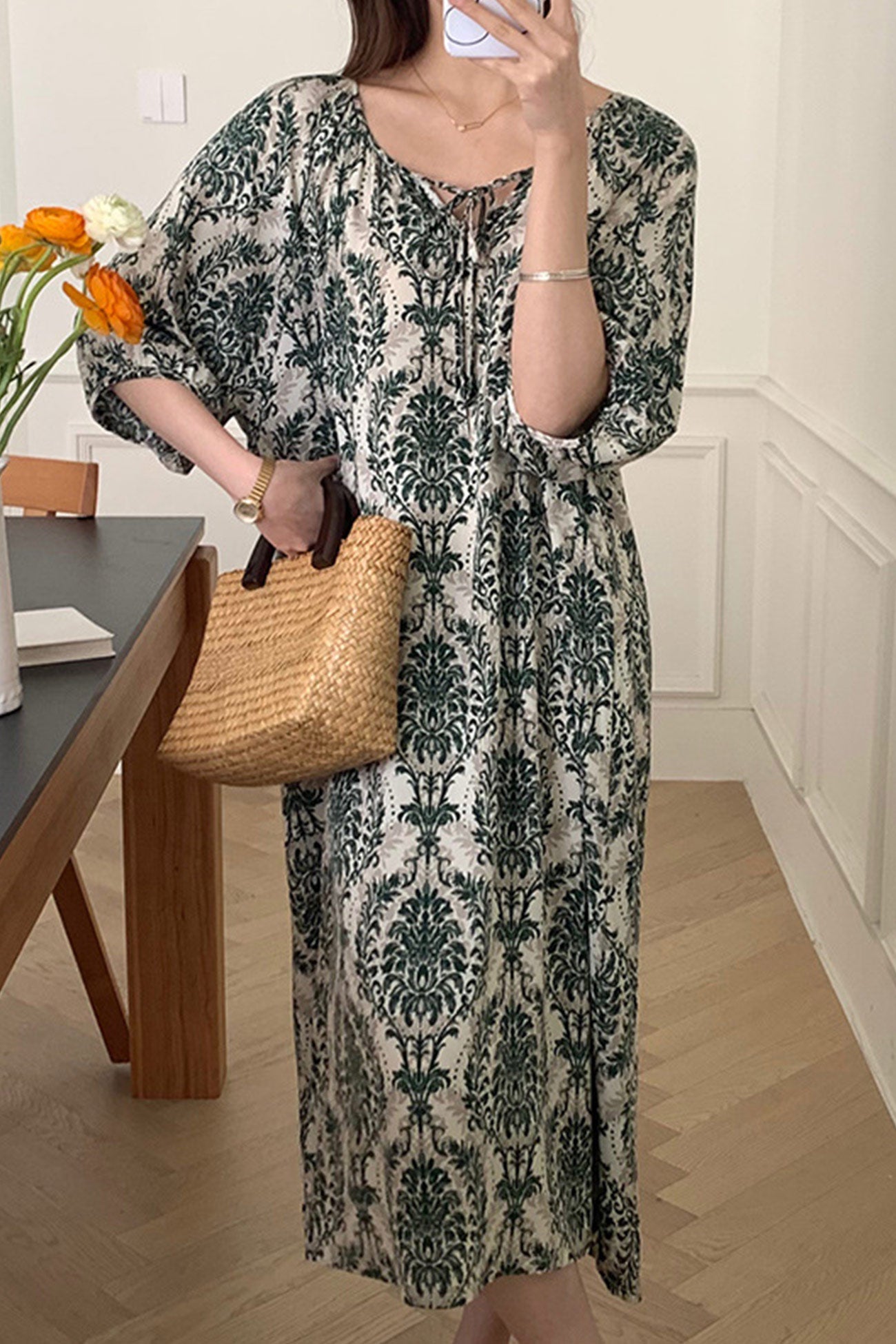 Arolora Printed Tie-up Oversize Loungewear