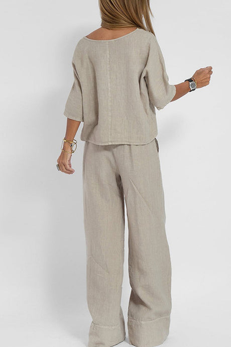 Arolora Solid Color Half Sleeve Cotton Shirt Pants Set