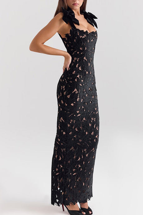 Arolora Bow Straps Hollow Out Maxi Dress
