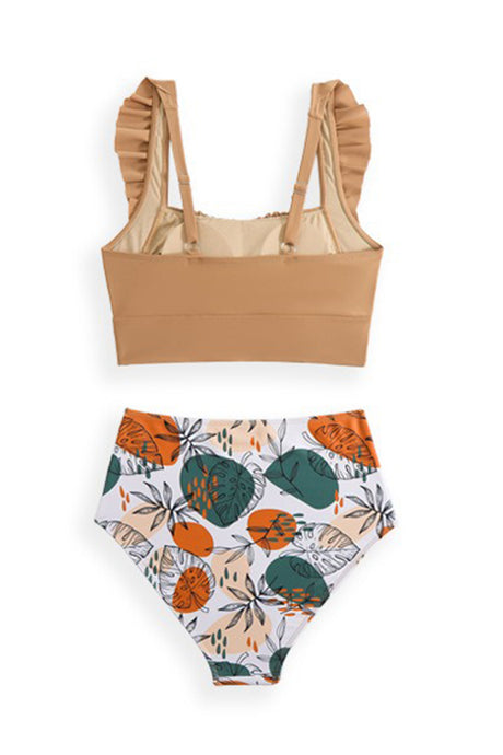 Arolora Ruffle Floral Print Swimsuit With Sarong