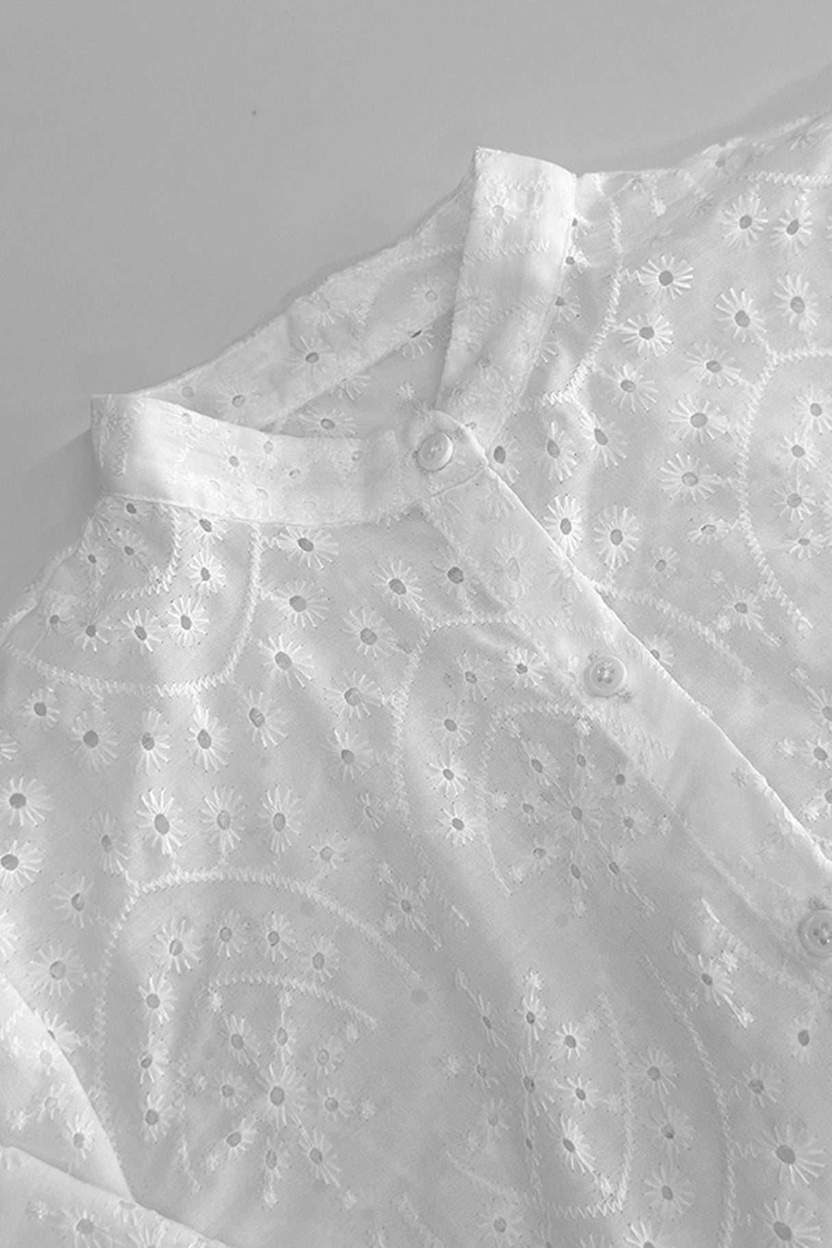 Arolora Hollow-out Jacquard Blouse Tiered Shorts Set