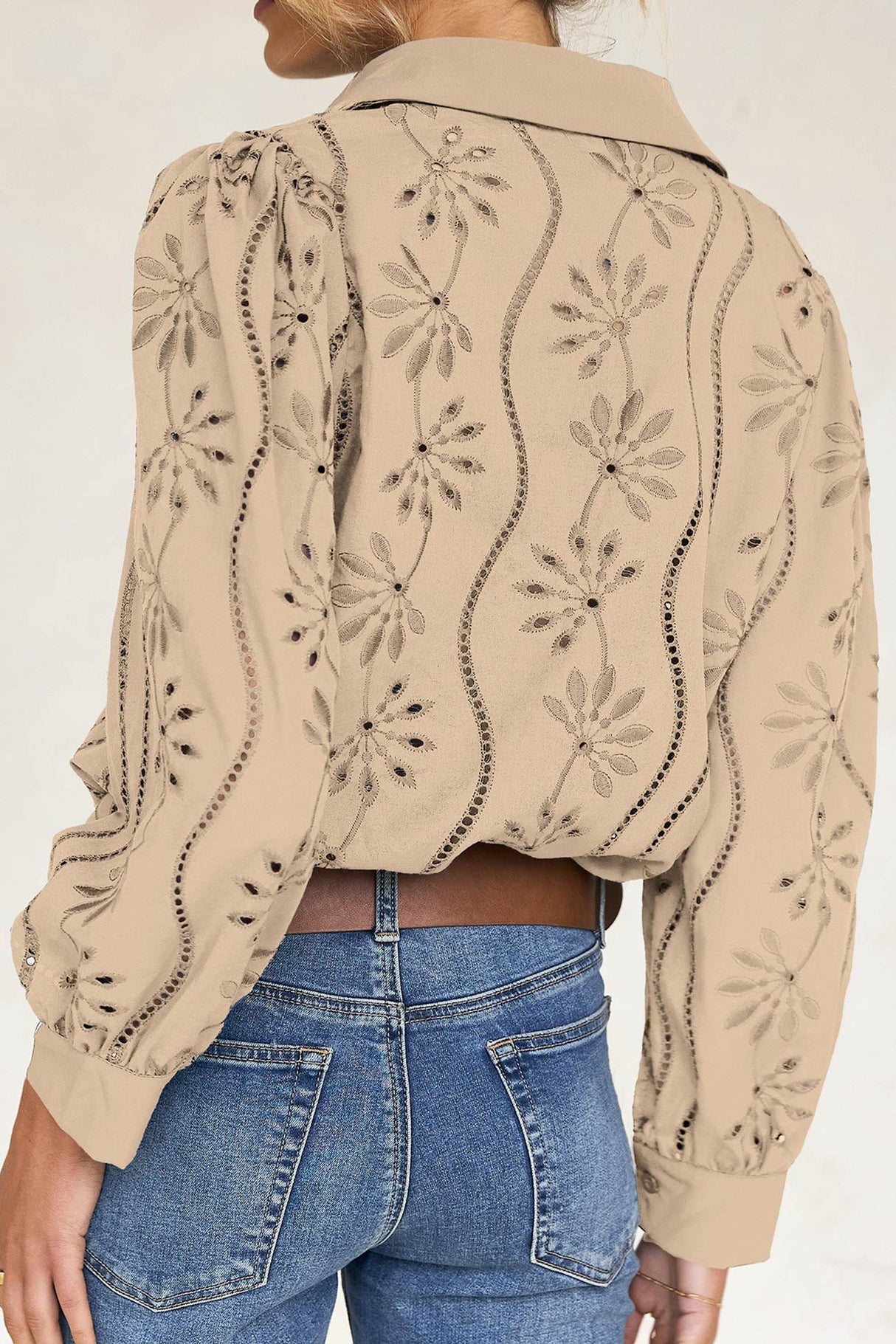 Hollow Out Puff Sleeve Blouse