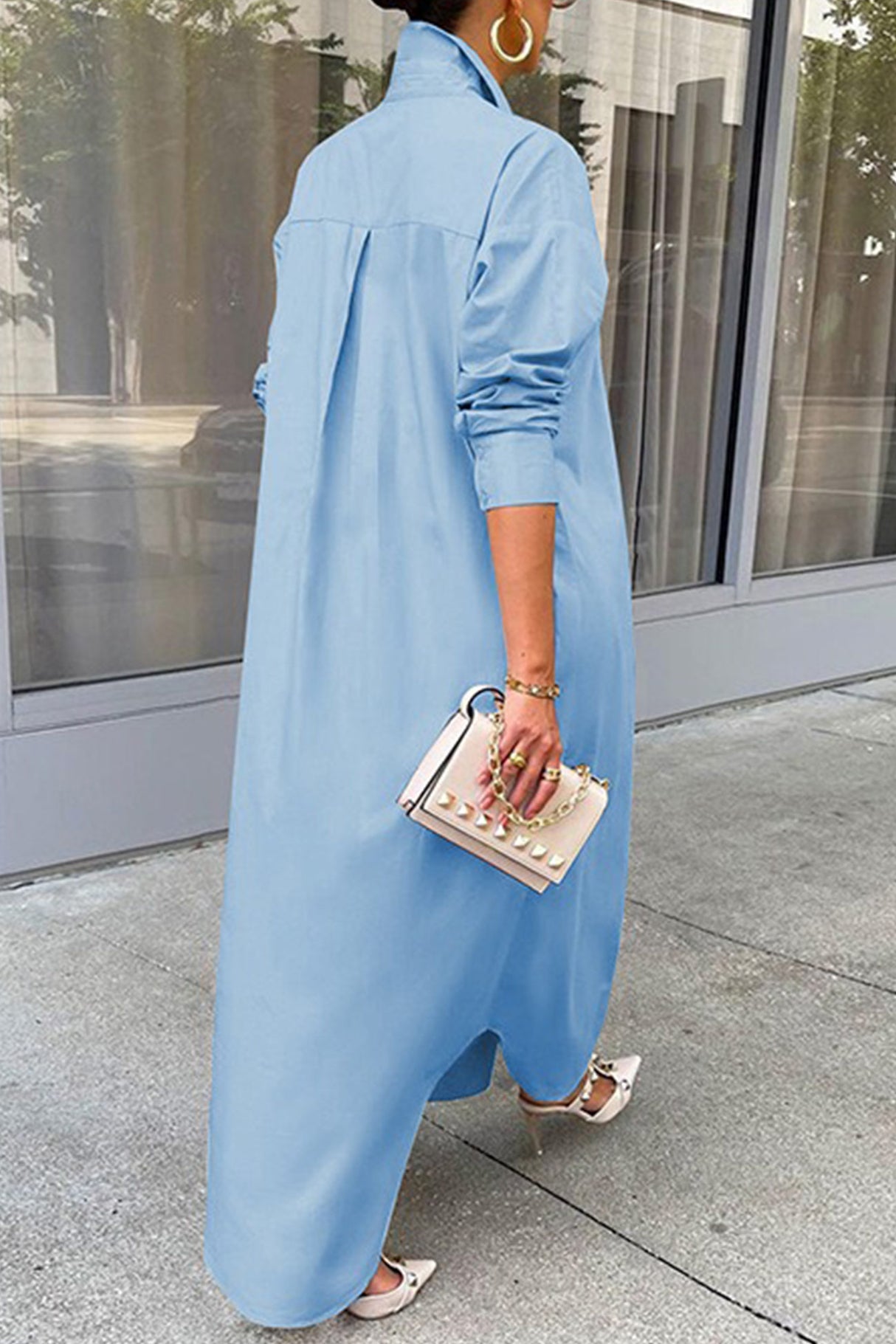 Solid Color Single-breasted Long Blouse