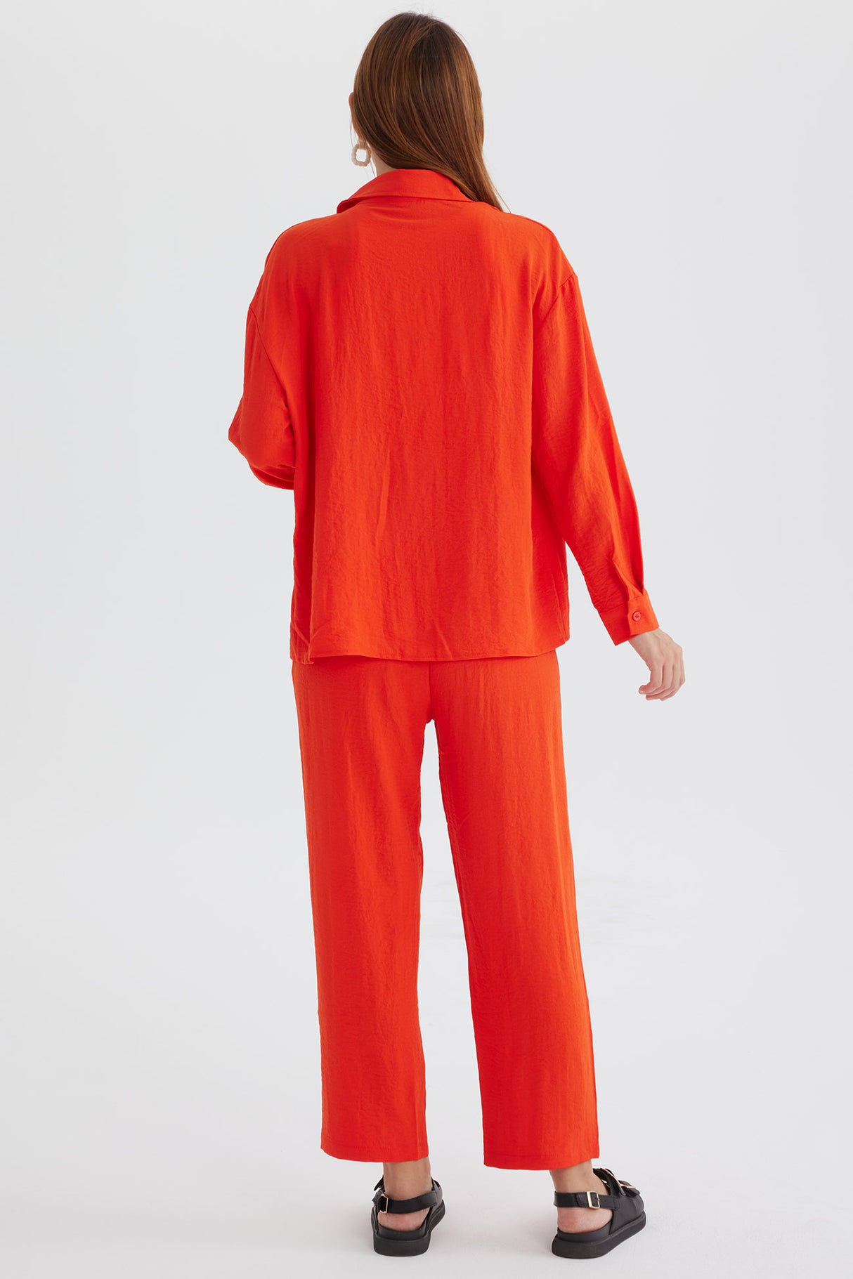 Long Sleeve Solid Color Shirt Long Pants Set