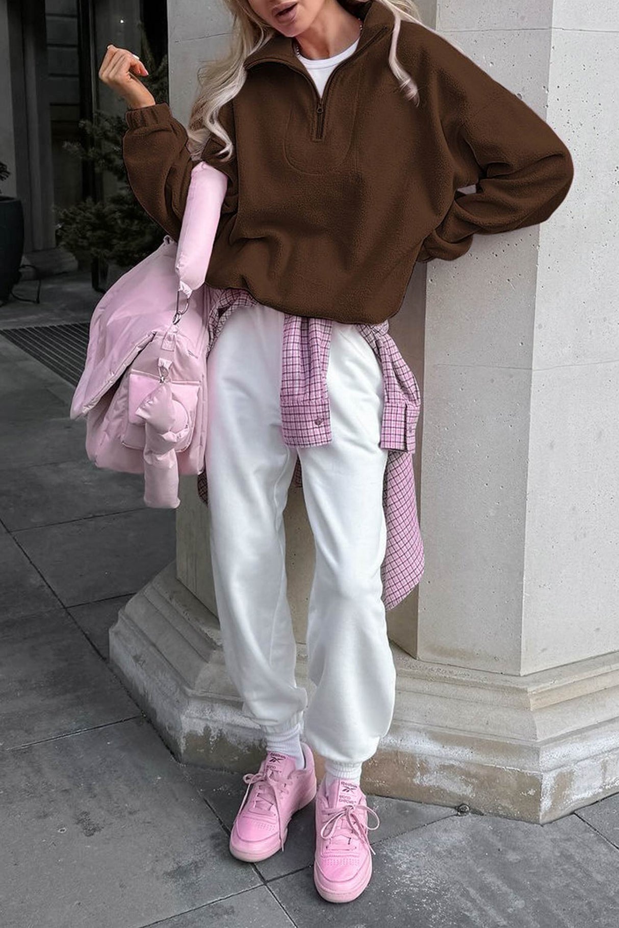 Polar Fleece Lapel Zip-up Sweatshirt