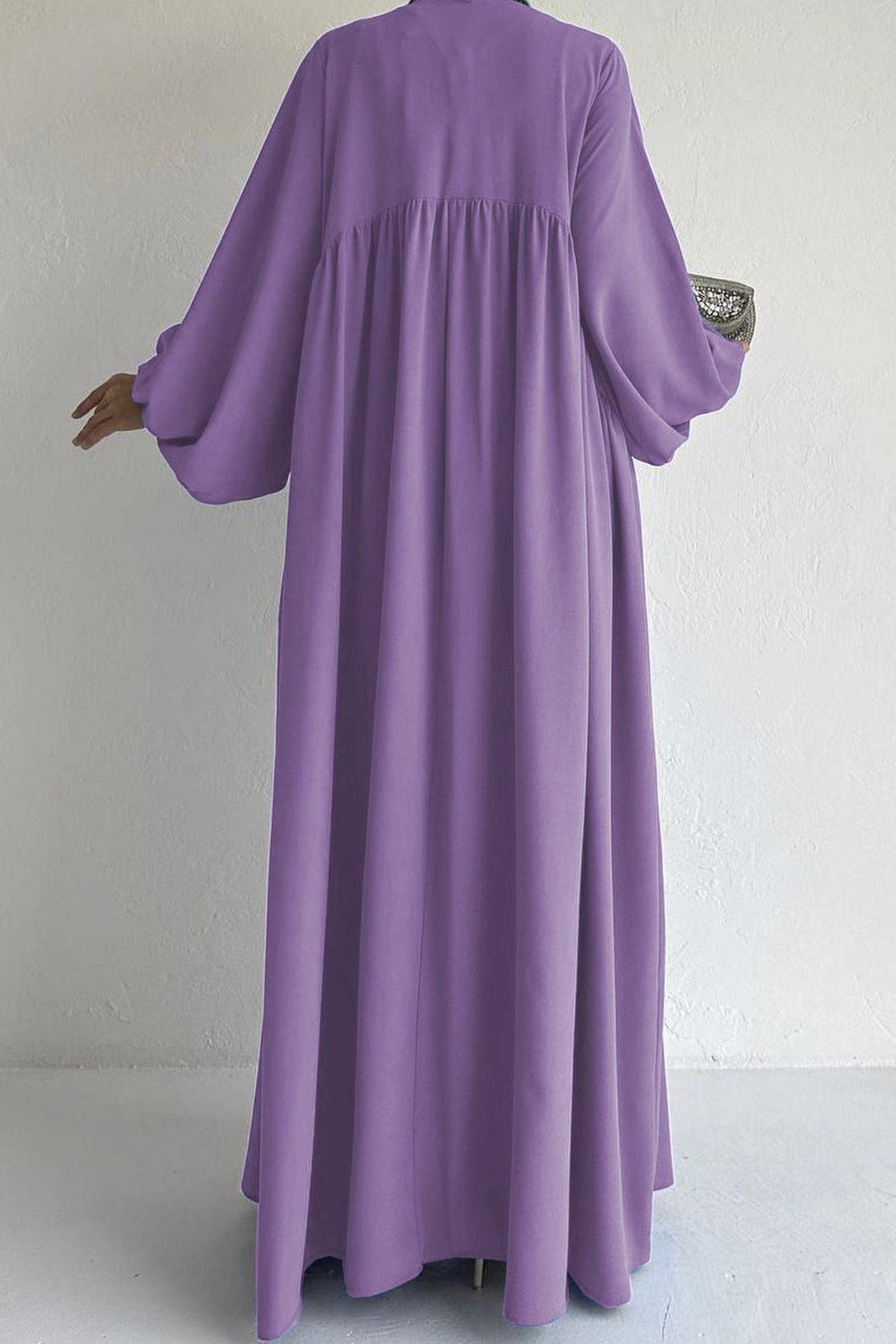 Puff Sleeve Solid Color Maxi Dress