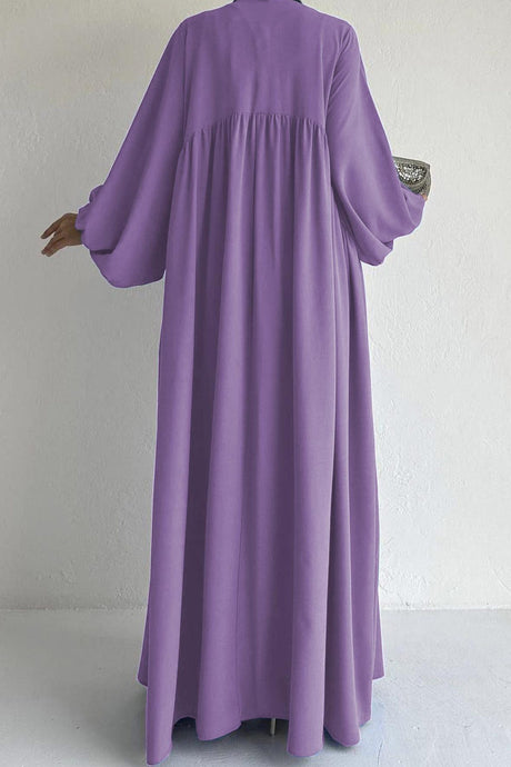 Puff Sleeve Solid Color Maxi Dress