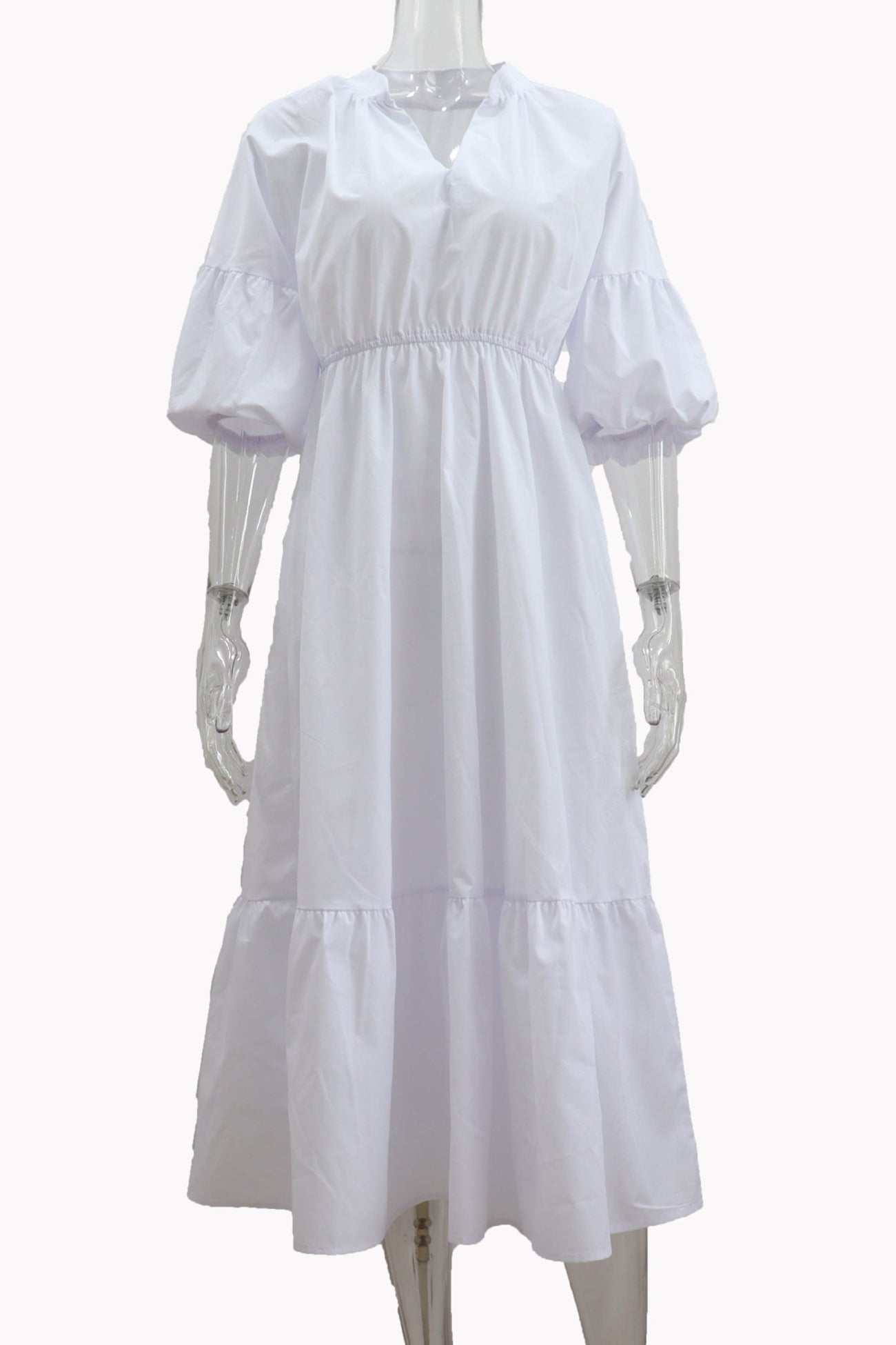 Arolora Half Sleeve V Neck High Waist Midi Dress