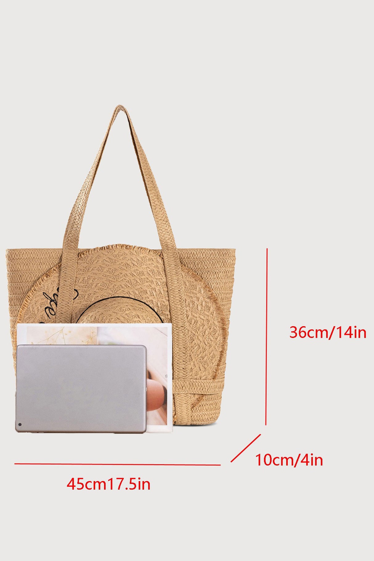 Arolora Handmade Solid Color Straw Bag With Hat