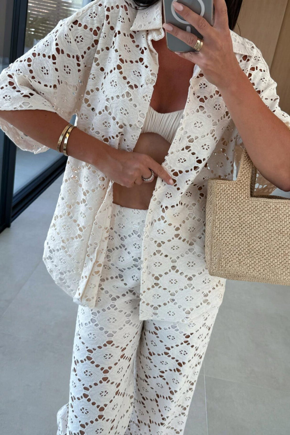 Arolora Lace Lapel Blouse Two-piece Set