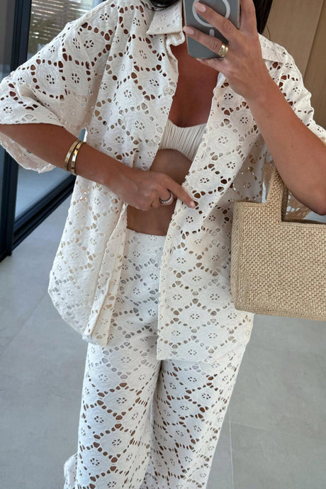 Arolora Lace Lapel Blouse Two-piece Set