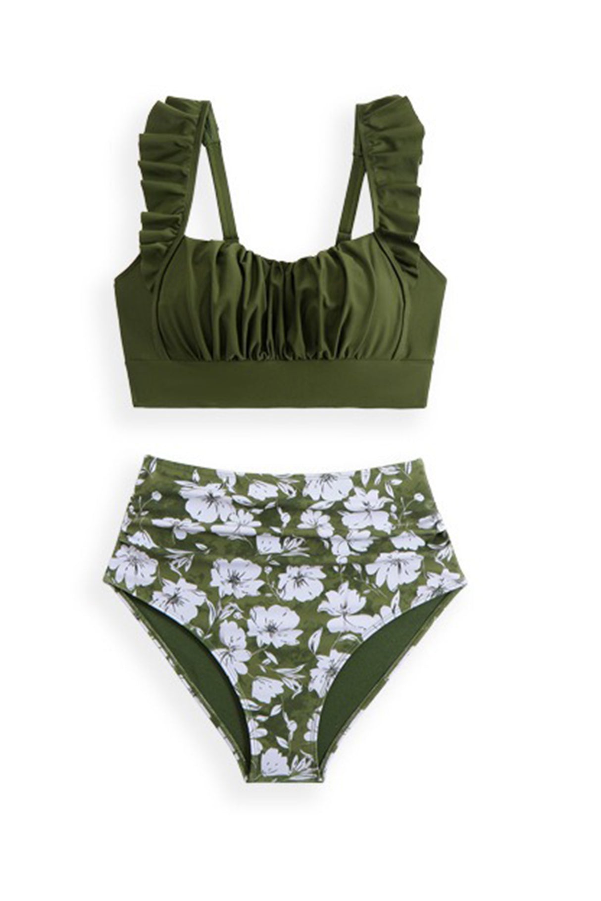 Arolora Ruffle Floral Print Swimsuit With Sarong