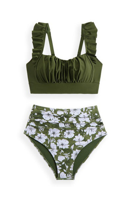Arolora Ruffle Floral Print Swimsuit With Sarong