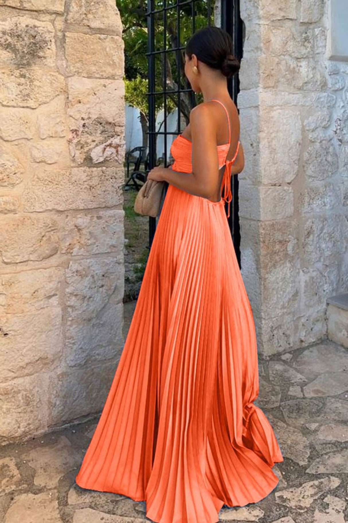 Arolora Halterneck Cutout Pleated Maxi Dress