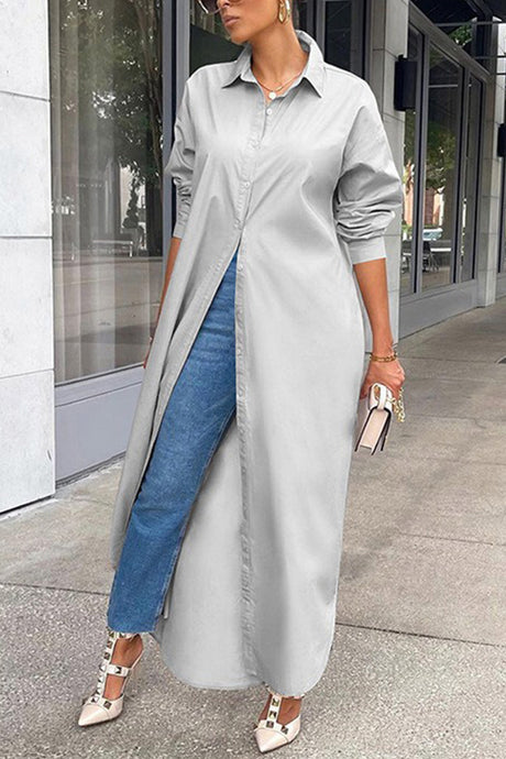 Solid Color Single-breasted Long Blouse