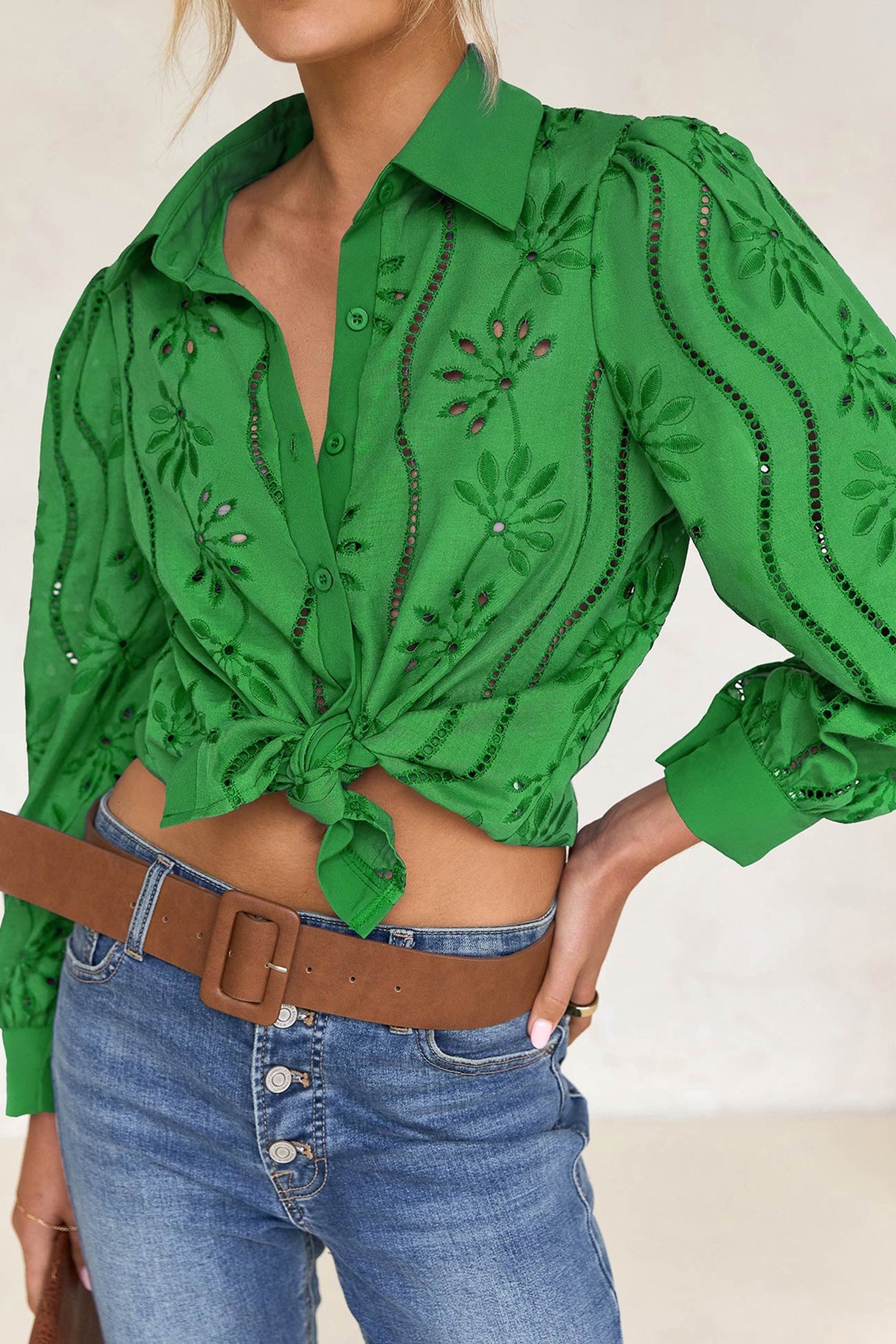 Hollow Out Puff Sleeve Blouse