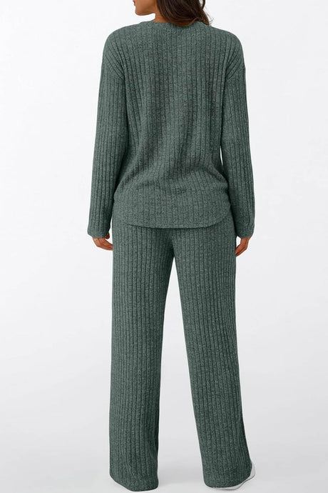 Ribbed Pitted Brushed Two Piece Pants Set