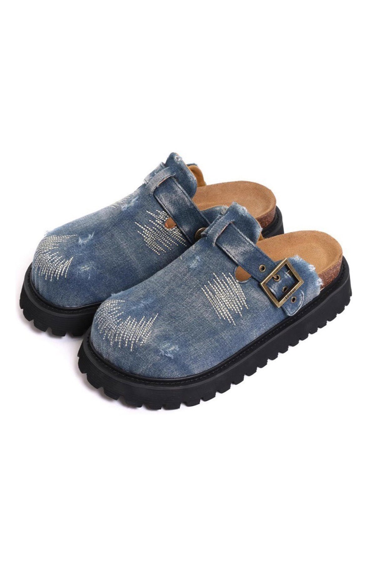 Distressed Denim Closed-toe Slip-on Flat