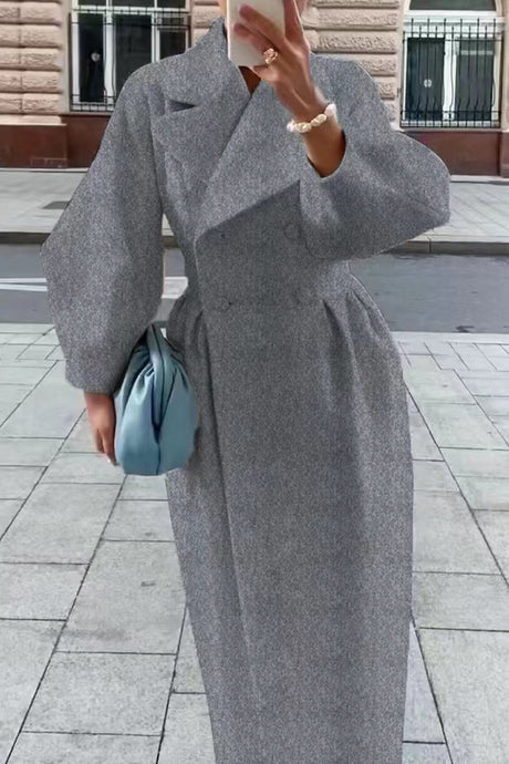 Lapel Lantern Sleeve Button-down Long Coat