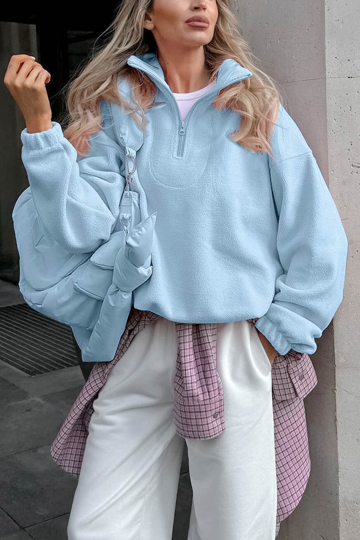 Polar Fleece Lapel Zip-up Sweatshirt