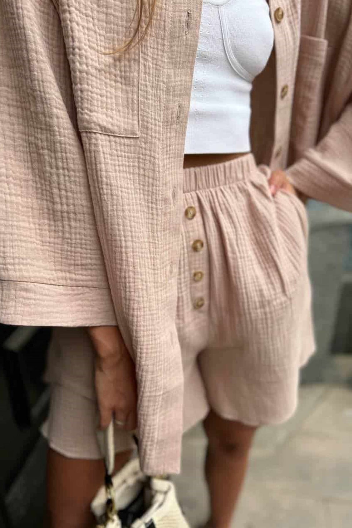 Single-breasted Three-quarter Sleeve Shirt Set