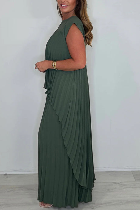 High-Low Pleated Tank Top Pants Set