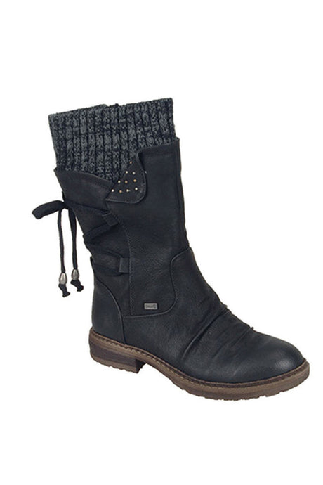 Mid-Calf Knitted Patchwork Lace Up Boots