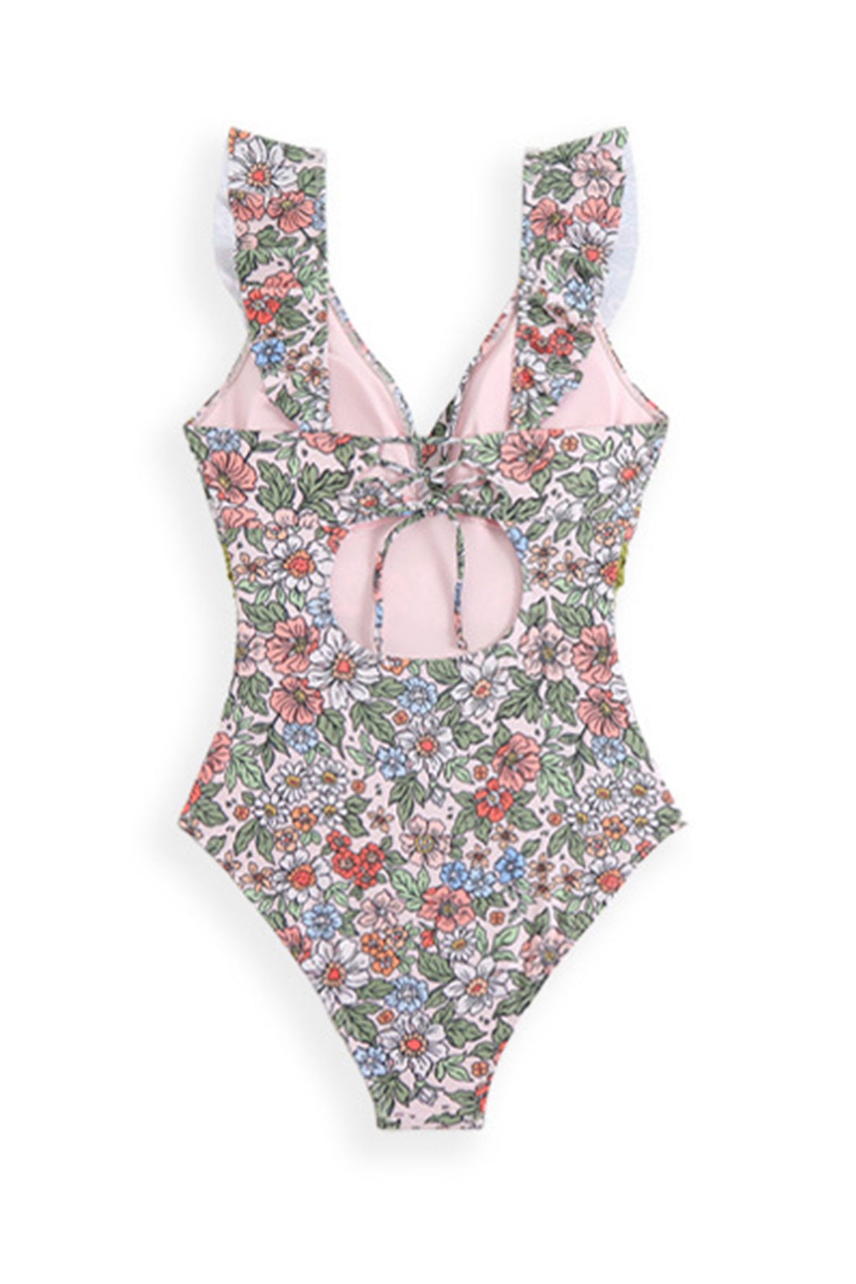 Arolora Back-Tie Ruffled Belted One-Piece Swimsuit